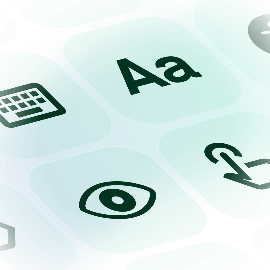 Accessibility illustration with text, keyboard and assistive interaction symbols